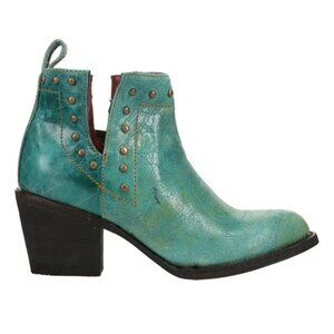 NEW FERRINI Made In Mexico Leather Stella Studded Booties in Turquoise 825 7m3